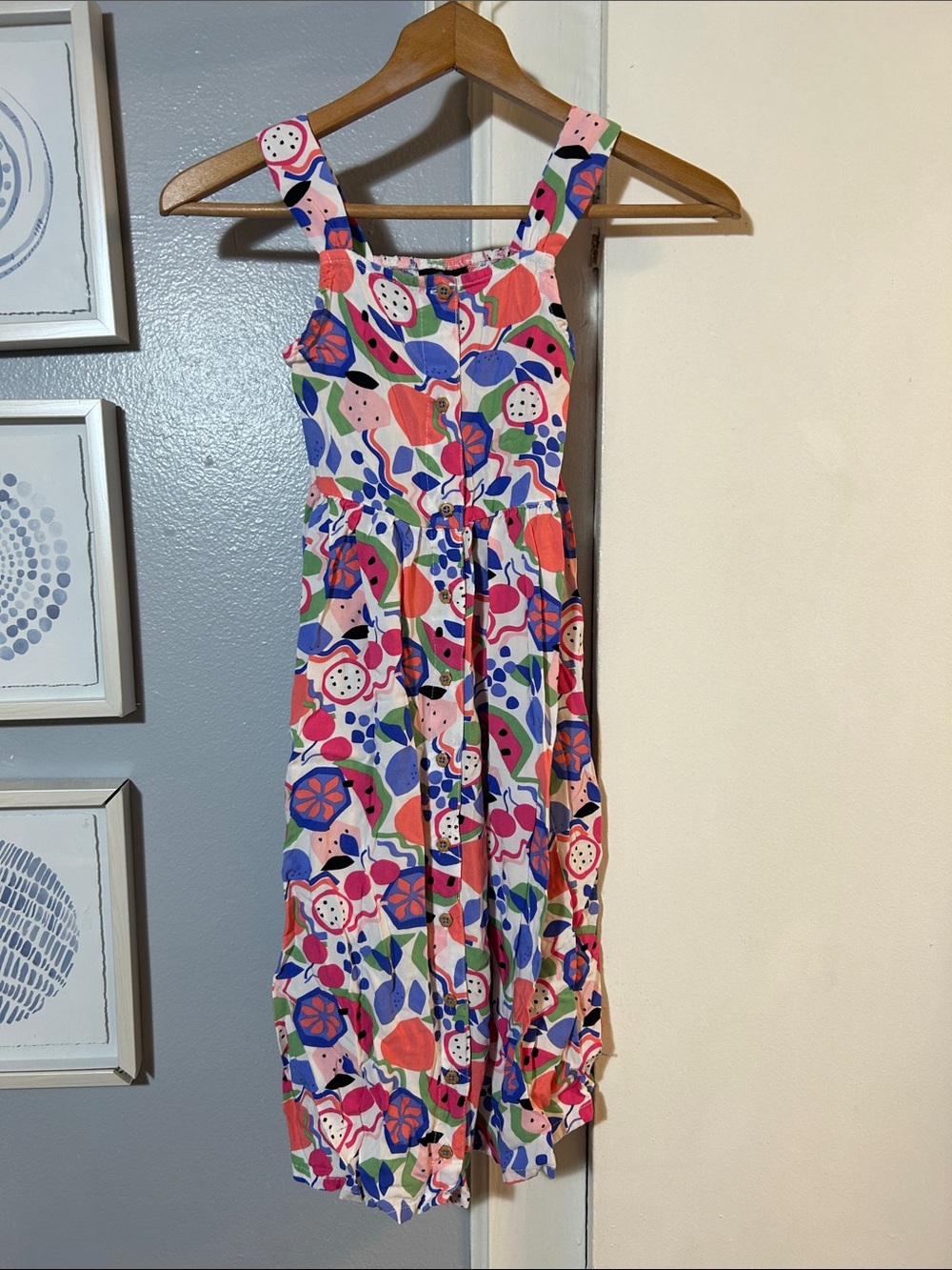 Picapino Girls Multicolor Fruit-Print Button-Front Dress Size 8